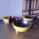 3 bowls, vintage Vallauris ceramic tripod cups