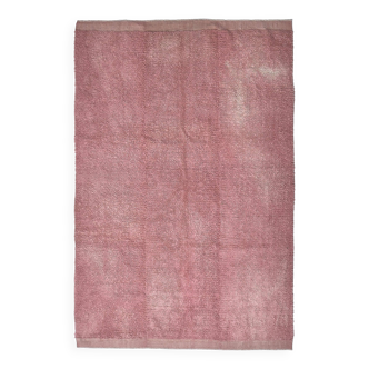 Tapis vintage en laine rose tendre fait main