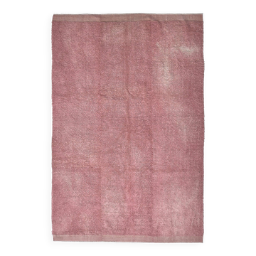 Tapis vintage en laine rose tendre fait main