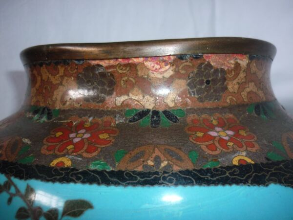 Vase chinois ancien en émaux cloisonnés 33 cm