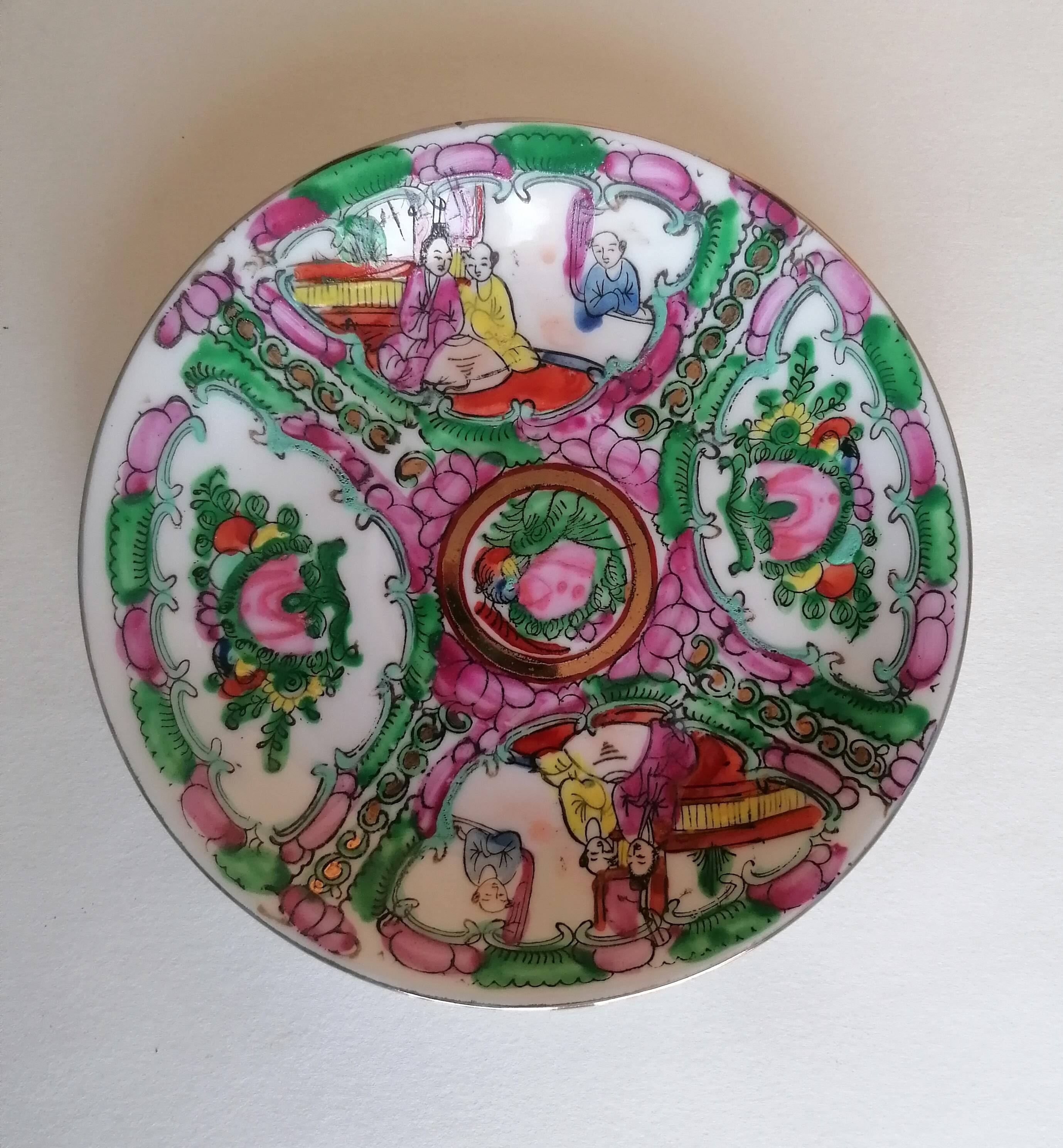 Canton porcelain tea service with 6 cups and teapot.
