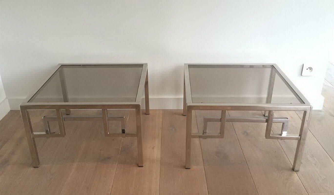 Pair of chrome designer side tables
