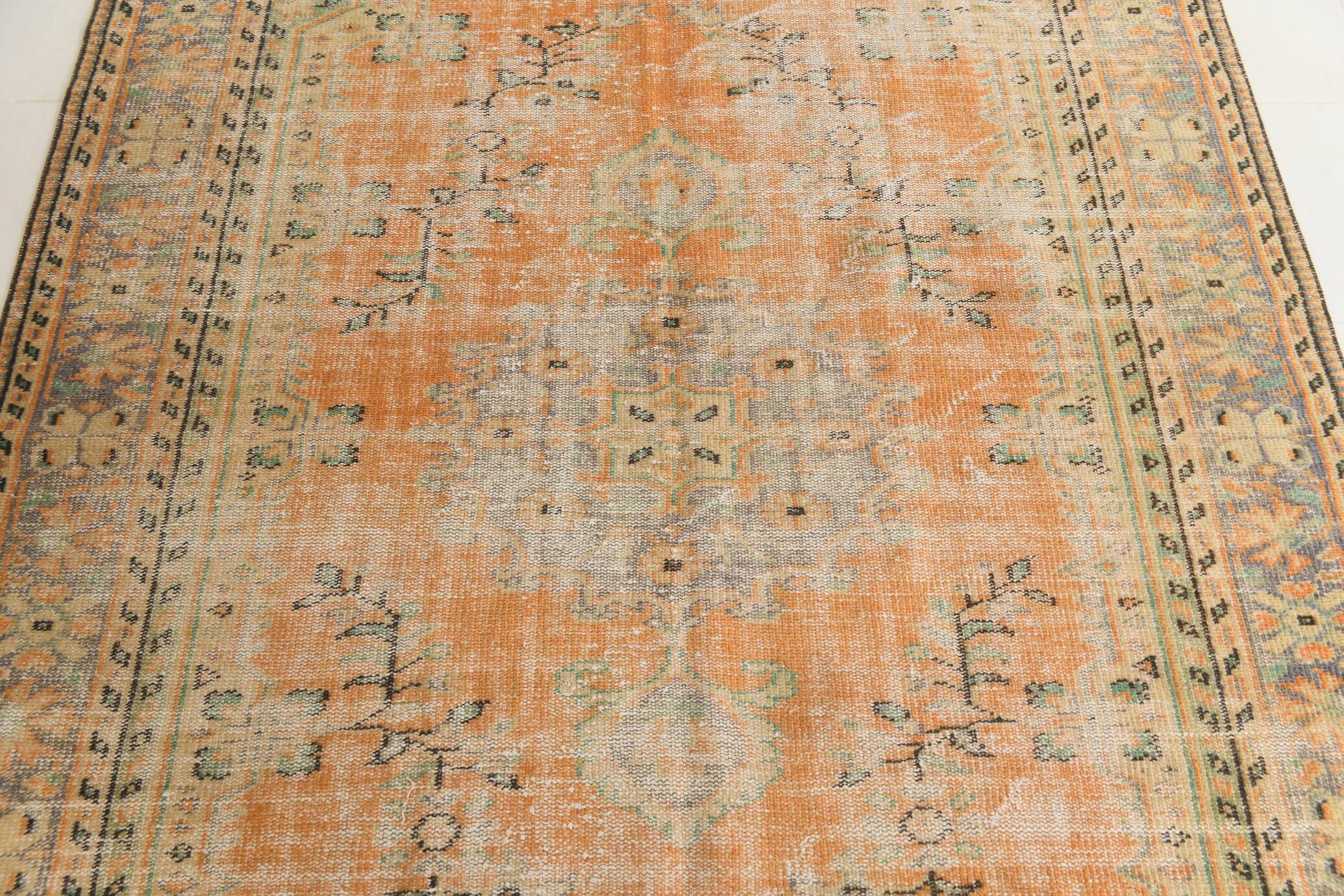 6x10 Peach Orange Large Vintage Rug, 184x290 Cm