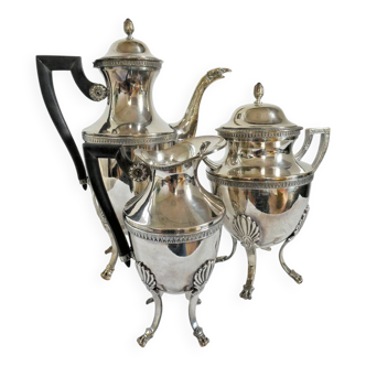 Empire tea or coffee service in silver metal
