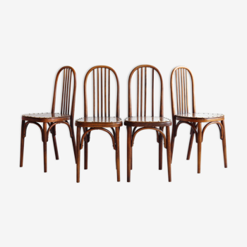 Set of 4 Luterma bistro chairs in curved wood and imitation leather, early 20th century