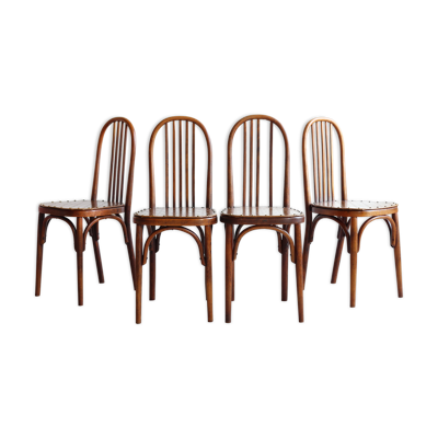 Suite de 4 chaises bistrot Luterma en bois courbé et simili cuir, début XX ème