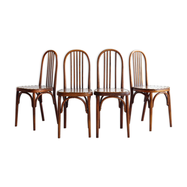 Suite de 4 chaises bistrot Luterma en bois courbé et simili cuir, début XX ème