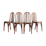 Set of 4 Luterma bistro chairs in curved wood and imitation leather, early 20th century