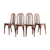 Set of 4 Luterma bistro chairs in curved wood and imitation leather, early 20th century