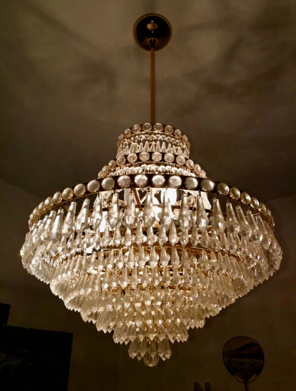 Chandelier murano Crystal with gilded structure 1950