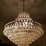 Chandelier murano Crystal with gilded structure 1950