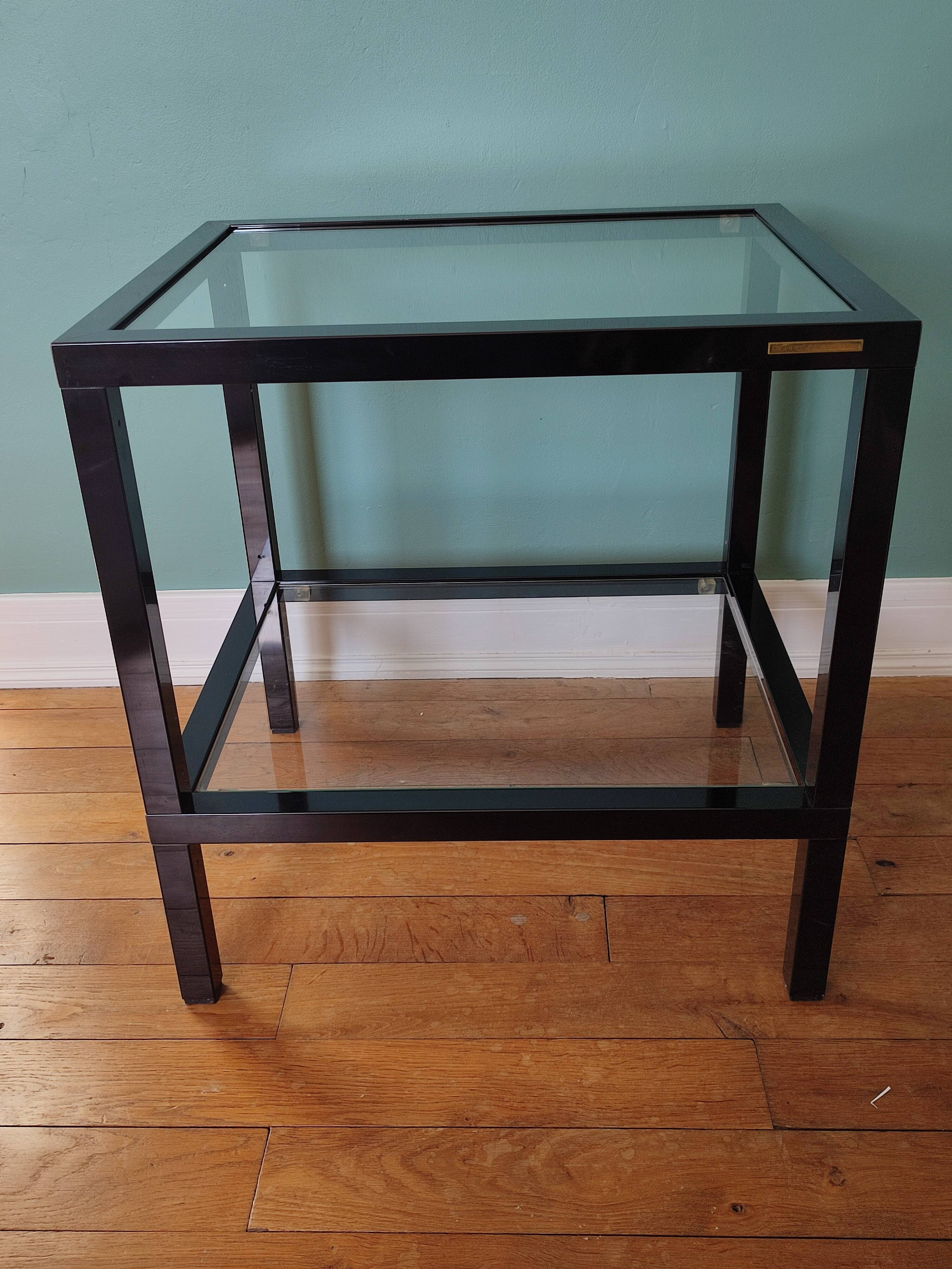 Rectangular table, end of sofa in metal and glass Vintage Vandel stone