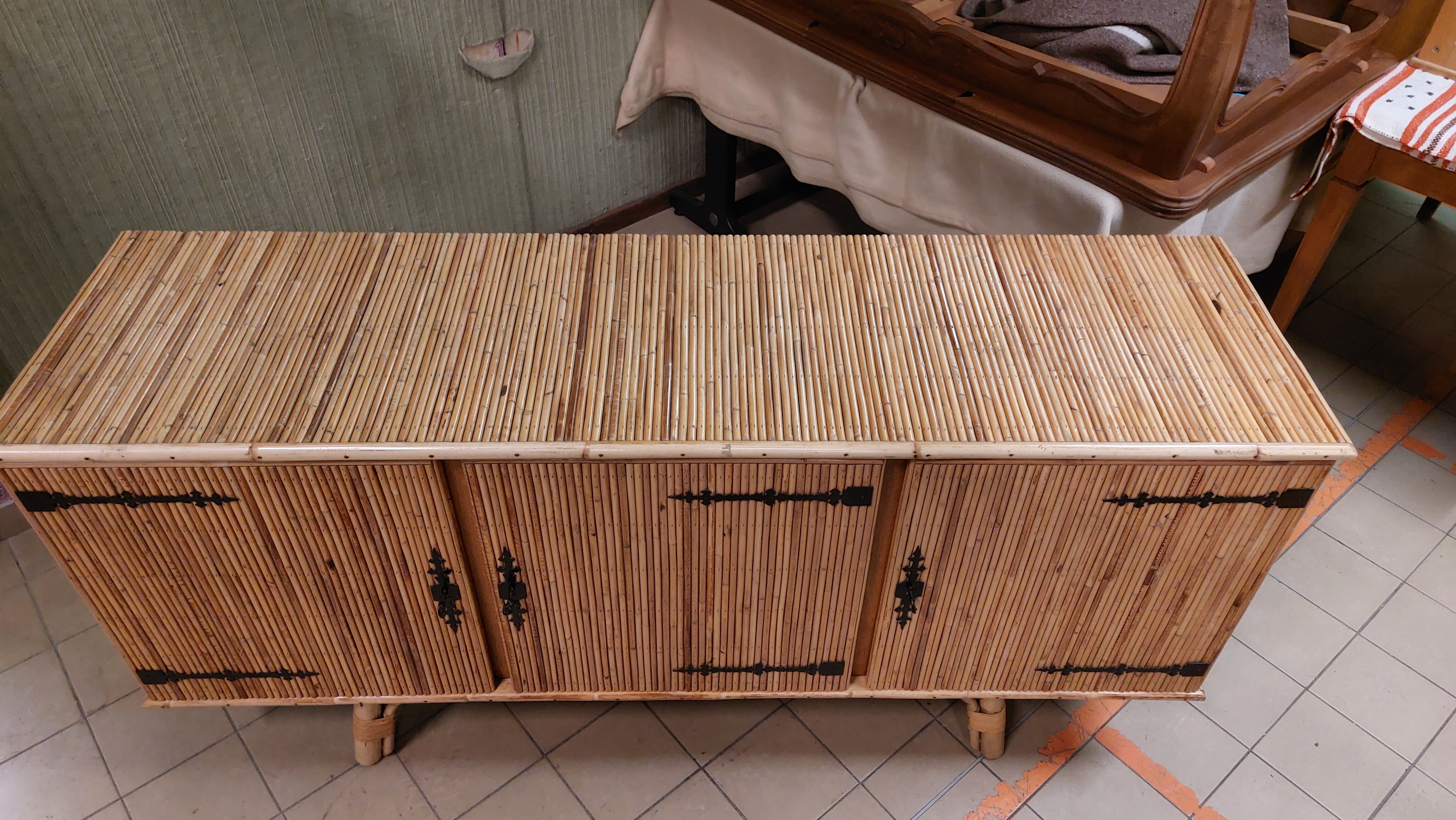 Vintage 3-door bamboo and rattan sideboard 50