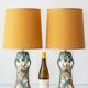 Pair of Dutch Art Nouveau Ceramic Table Lamps, circa 1915, with New Ochre Linen Shades