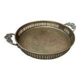 Antique openwork brass serving tray + flower handles vintage kitchen