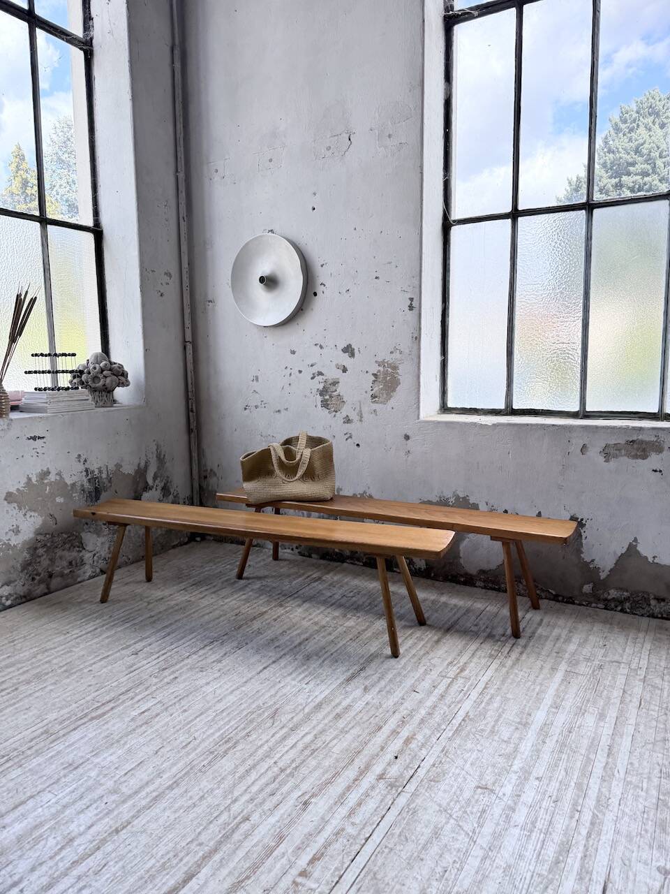 Pair of benches from the 1950s mountain furniture, pine.