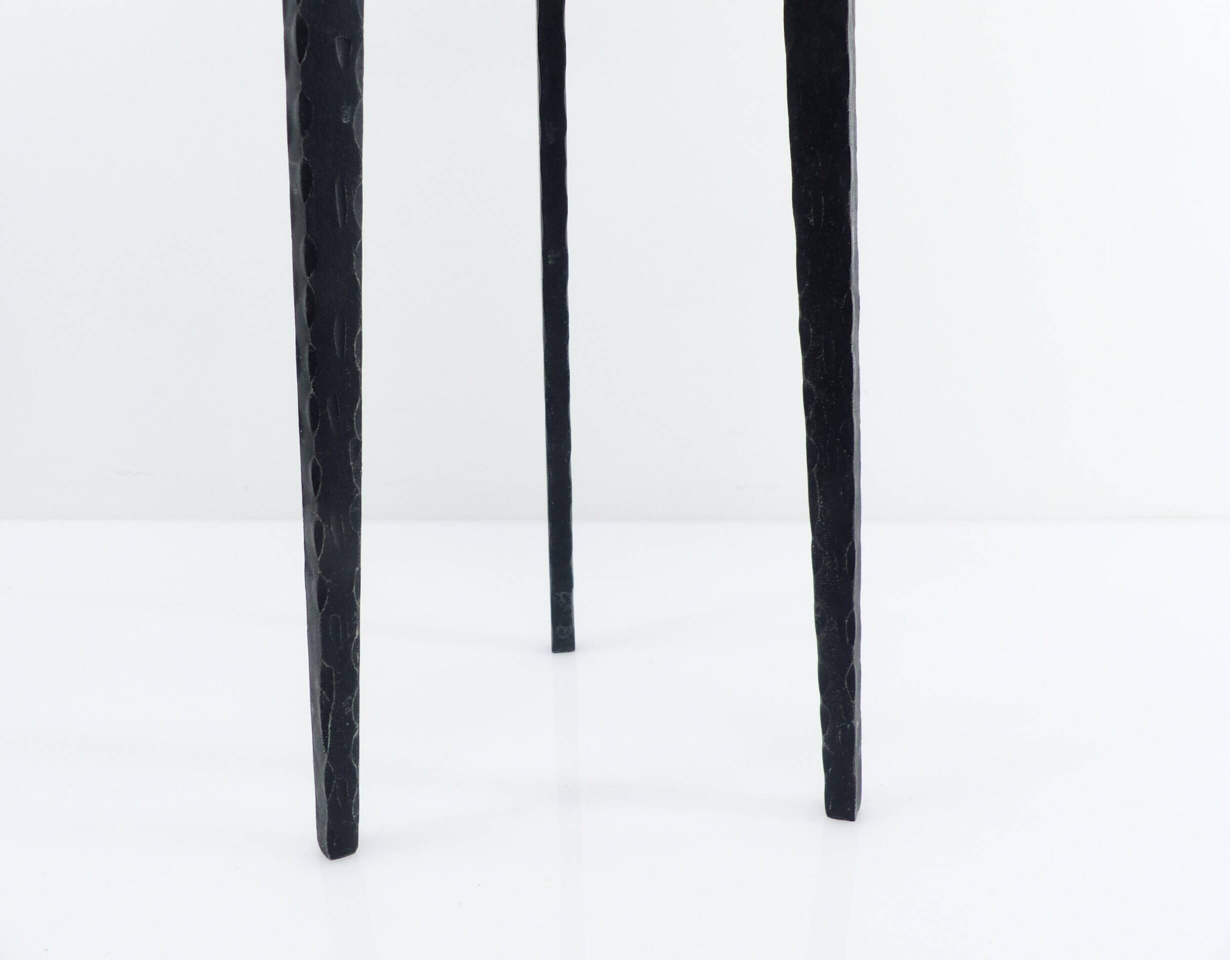 Large brutalist tripod chandelier in hammered wrought iron – Europe, circa 196