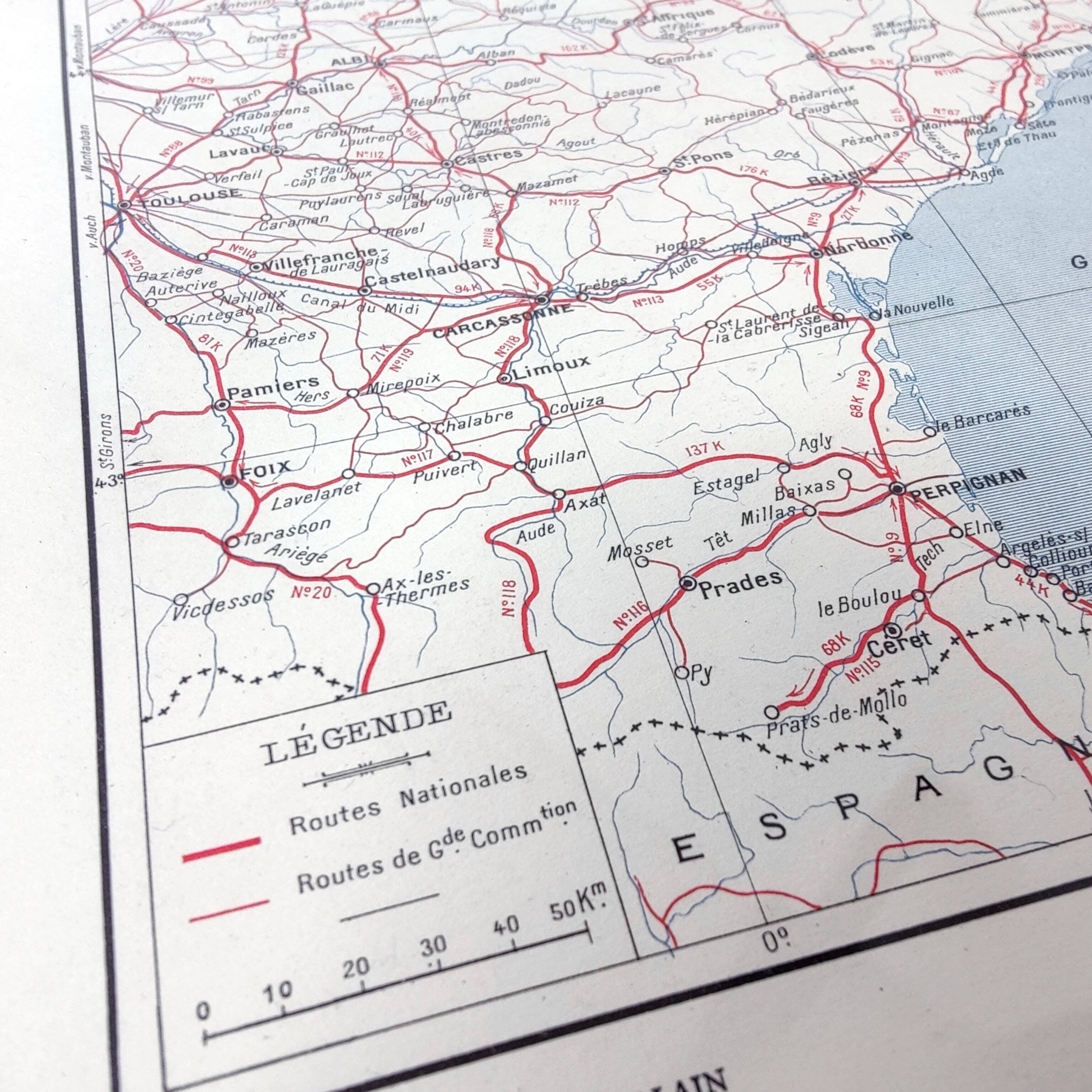 Old map of Corsica and southern Mediterranean France 43x43cm from 1950