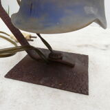 Art Deco lamp in glass paste and wrought iron with leaves