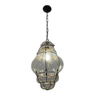 Wrought Iron Murano Glass Light Pendant 1950’s