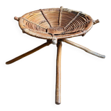 Rattan and wood stool