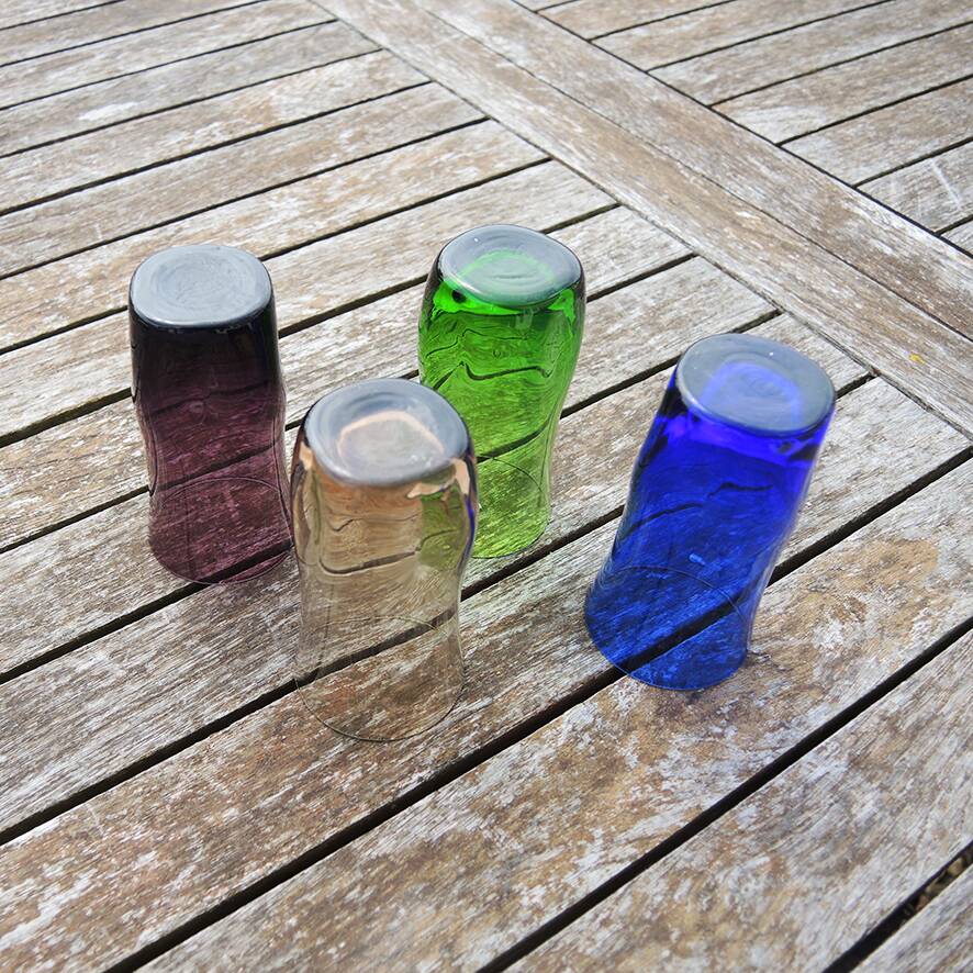 4 old colored glass liqueur glasses