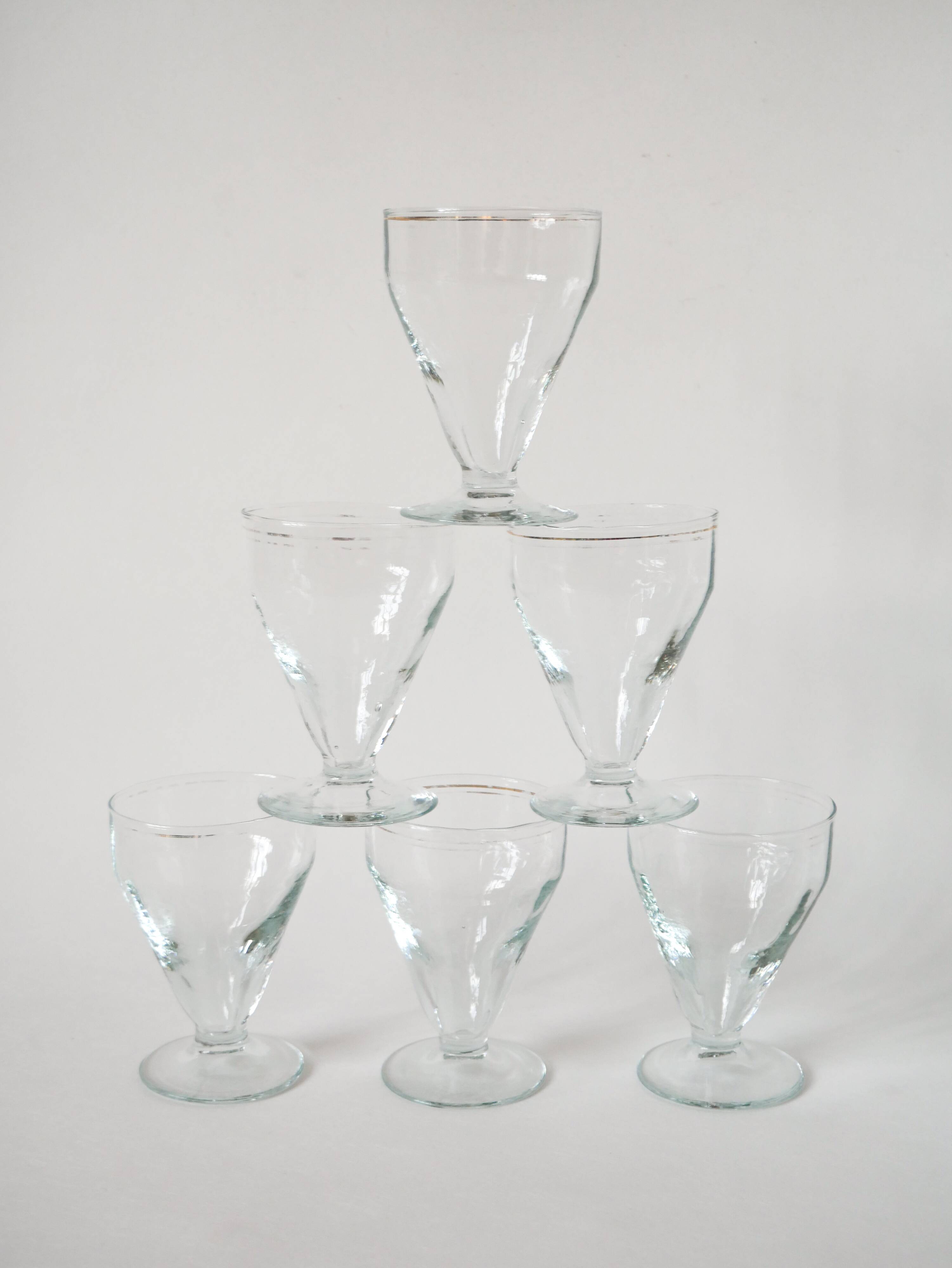 Set of 6 blown glass wine glasses from the early 20th century