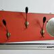 Portemanteau mural vintage avec miroir rond, 4 patères, 68 cm