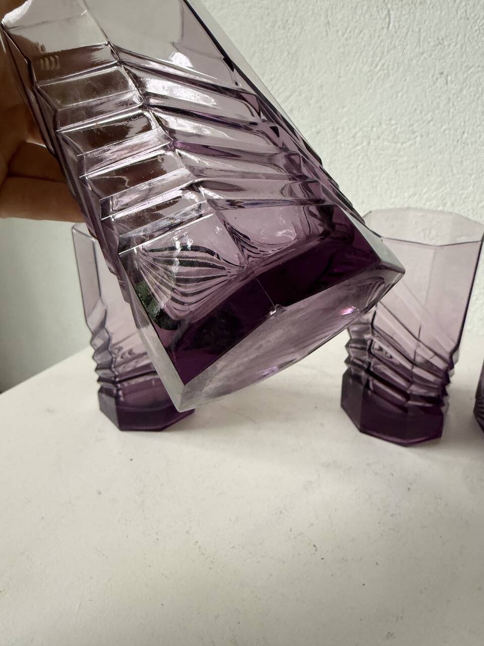 4 verres octogonaux graphiques violets