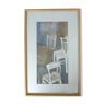 Original work watercolor theme table and chairs framed baguettes wood quarter round natural wood