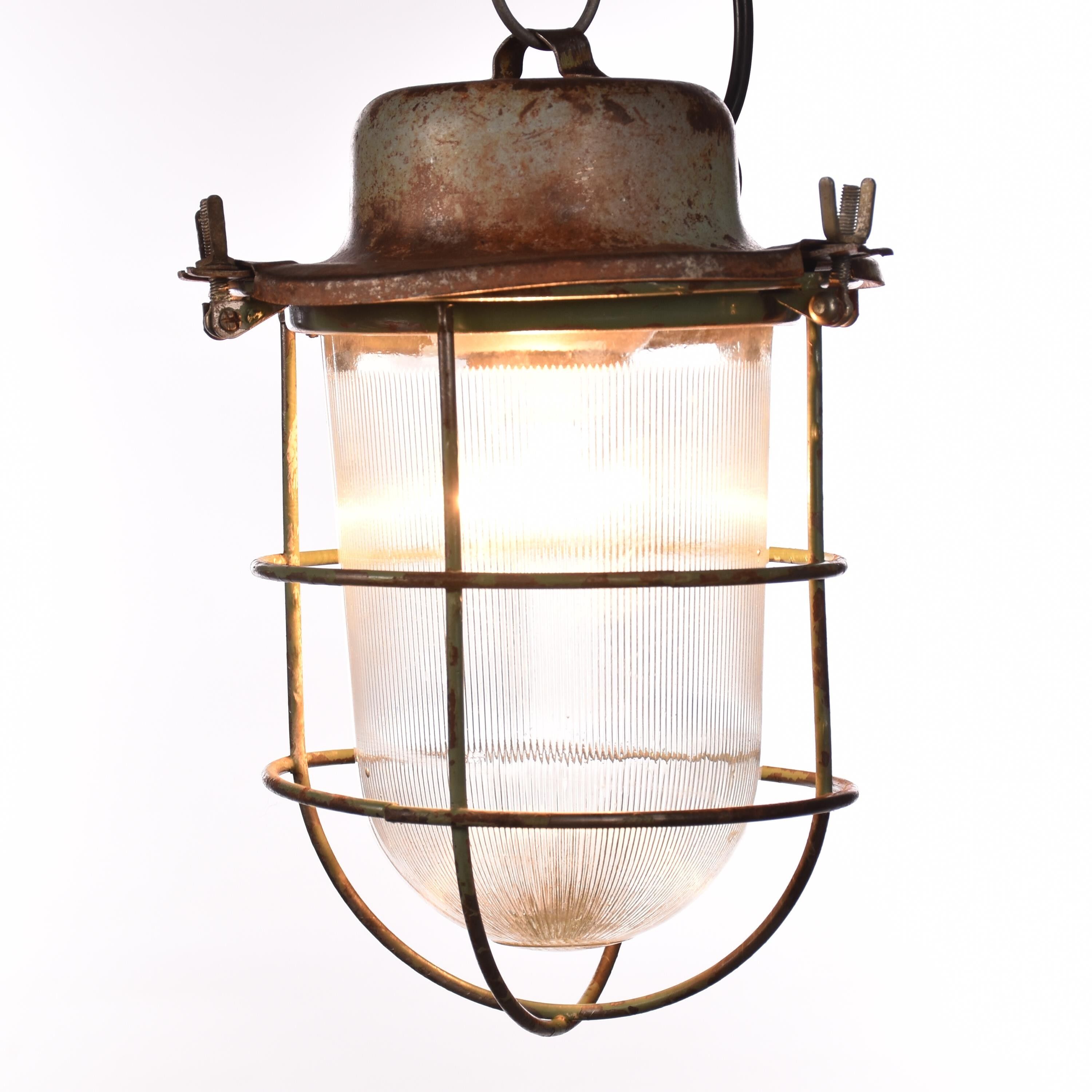 Industrial cage lamp green