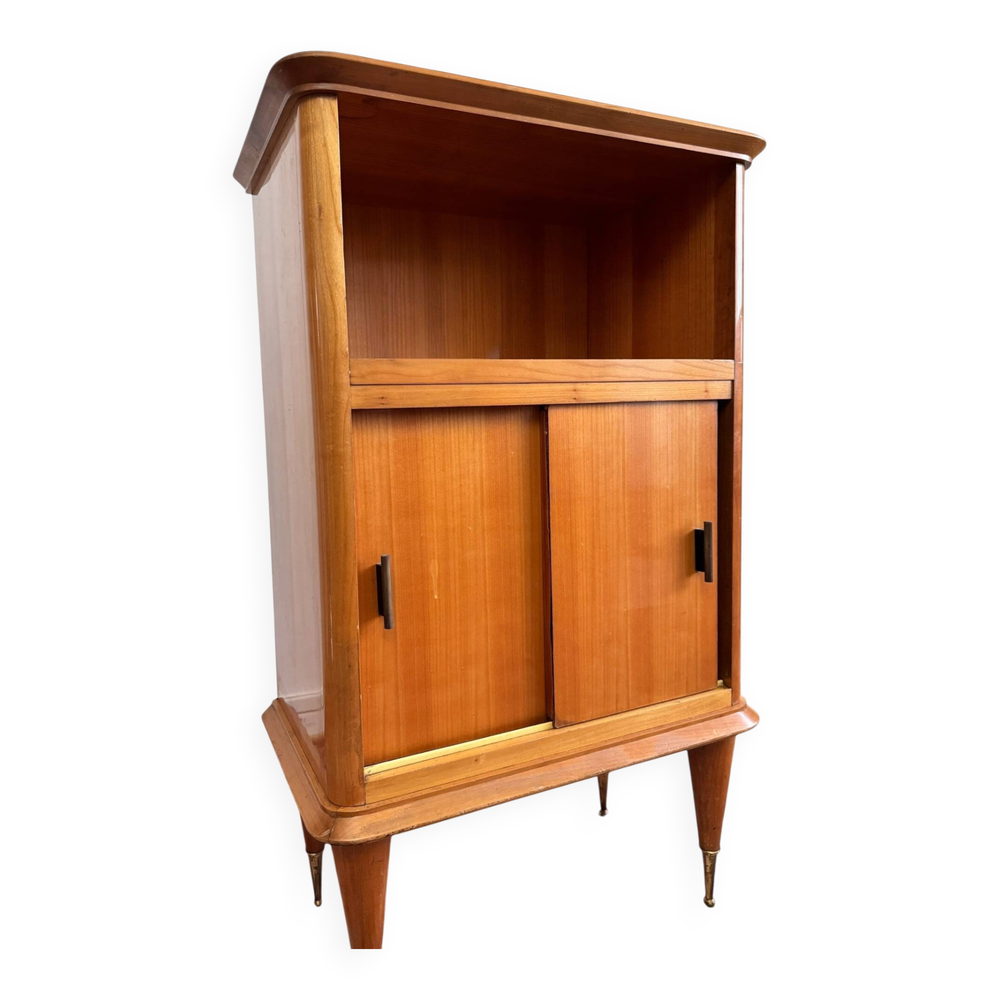 Vintage 1950s hi-fi cabinet – Scandinavian style – blond wood with brass legs