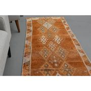 Tapis couloir vintage en laine et coton turc noué à la main orange 83x388