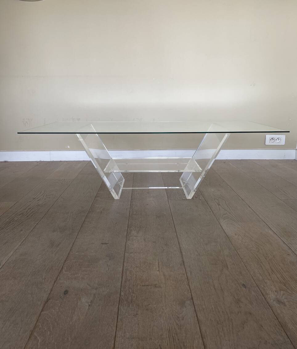 Table basse en verre et plexiglas 1970