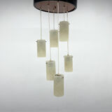 Mid-century cascade wood & crushed plastic pendant light, 1970's