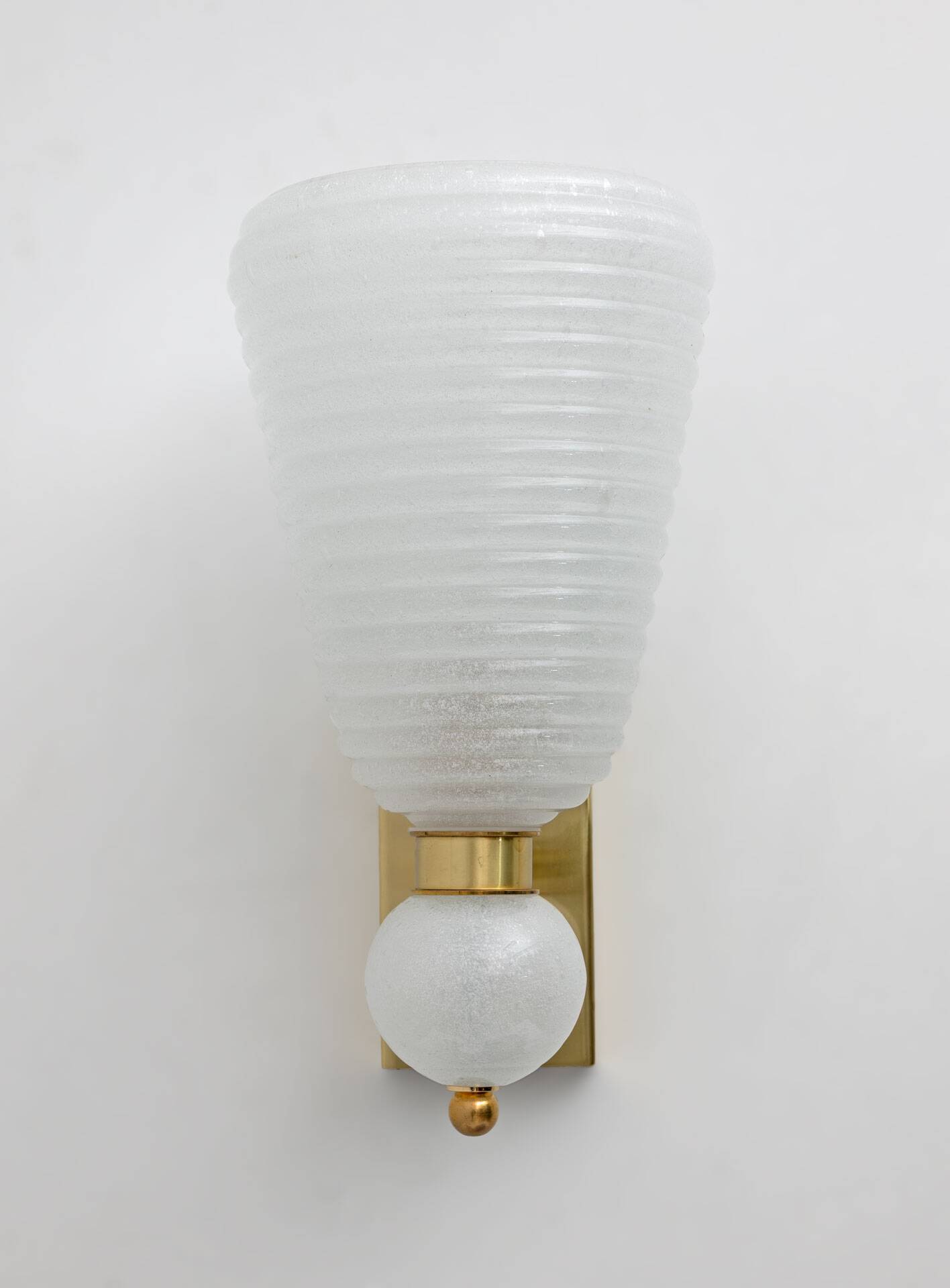 Pair of Mid-century Modern Brass and "Pulegoso" Murano Glass Sconces