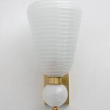 Pair of Mid-century Modern Brass and "Pulegoso" Murano Glass Sconces