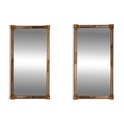 Paire de 2 grands miroirs rectangulaires baroques dorés Deknudt du XXe siècle