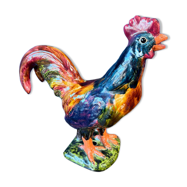 Sculpture Coq en céramique de Bavent terre cuite émaillée 1960