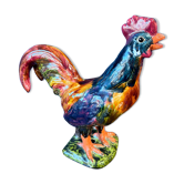 Ceramic rooster sculpture from Bavent, glazed terracotta, 1960.