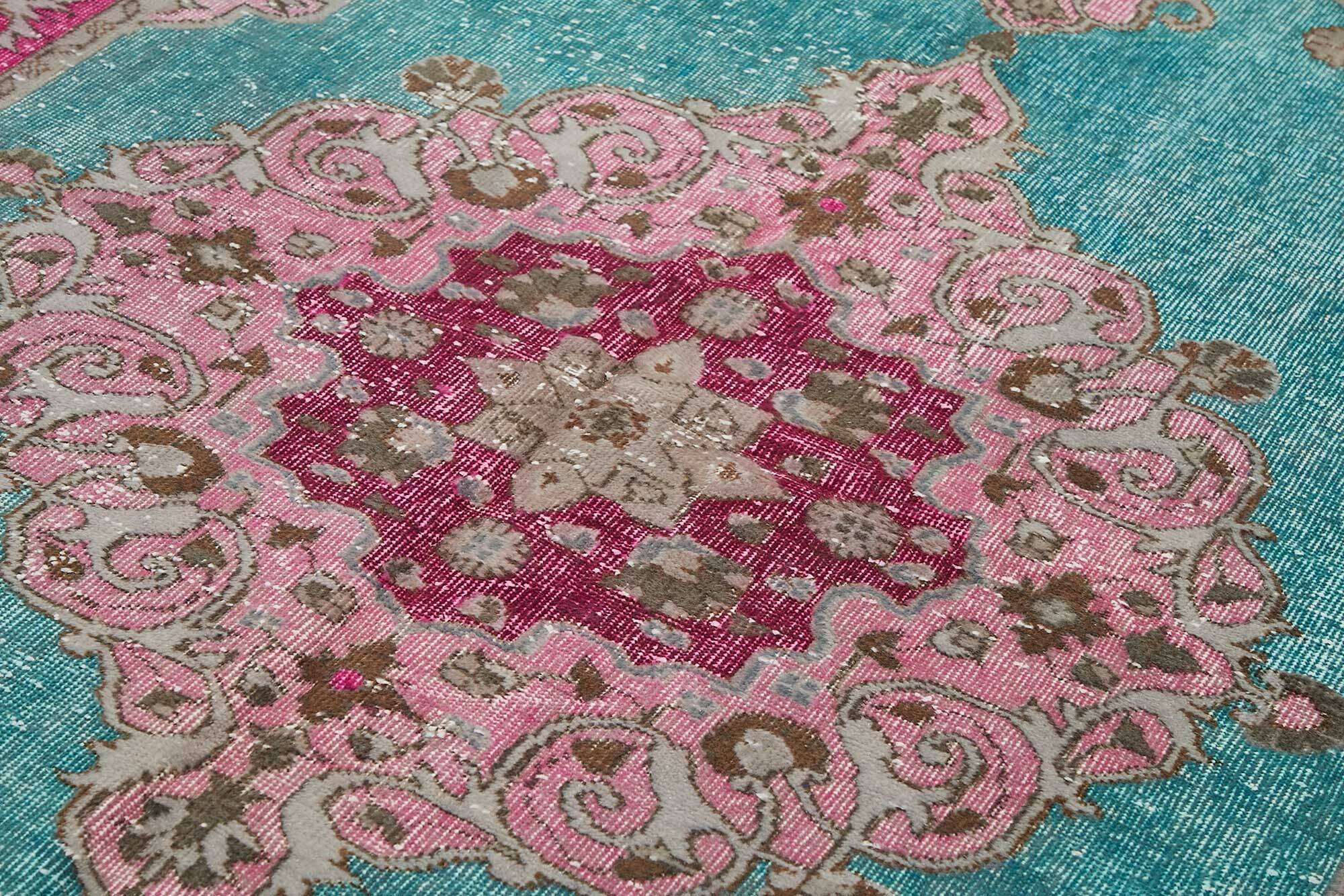 Overdyed Wool Vintage Handmade Carved Rug 178 cm x 295 cm