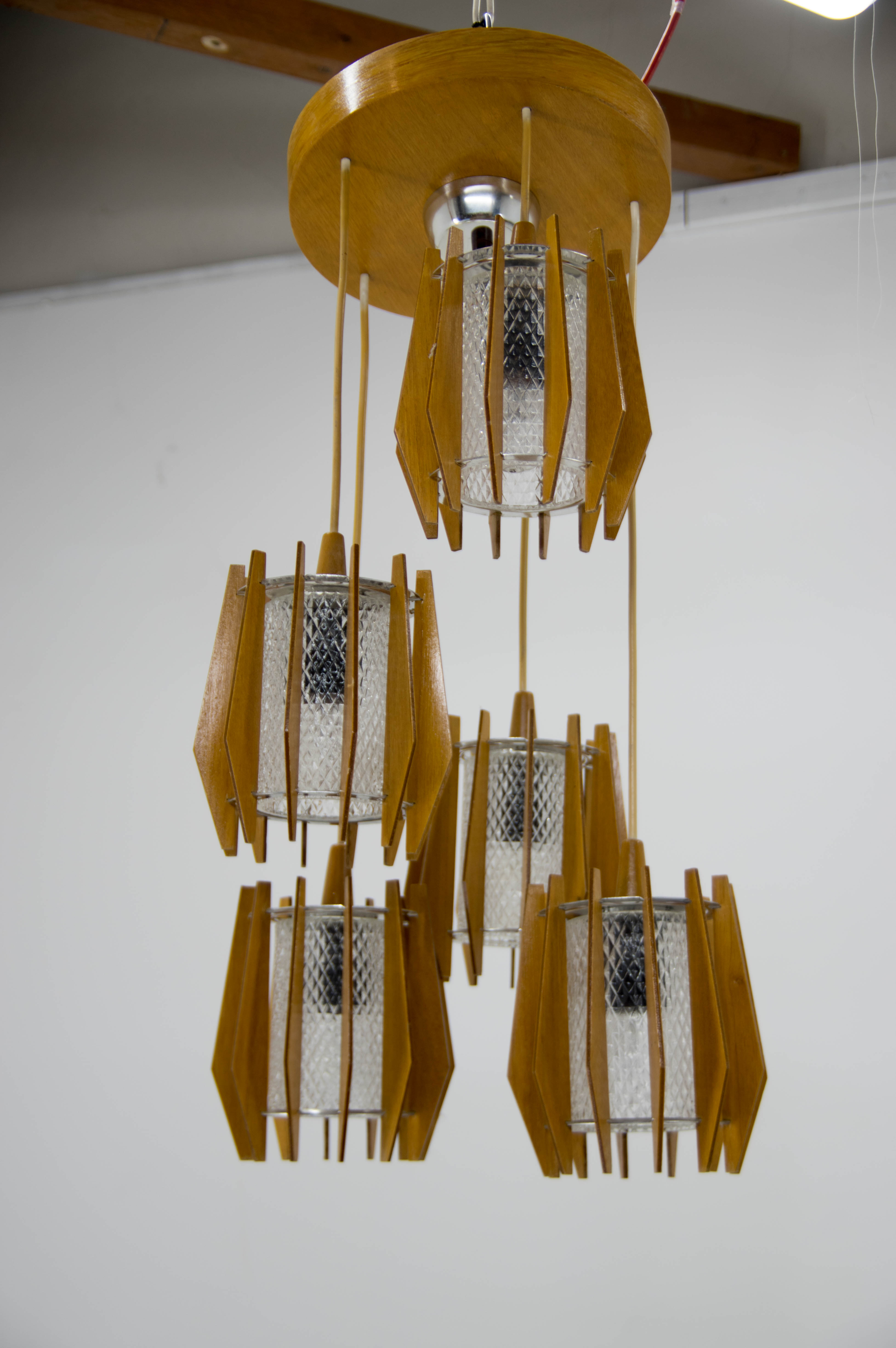 Set of chandelier and wall lamp by Drevo Humpolec, 1970