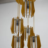 Set of chandelier and wall lamp by Drevo Humpolec, 1970