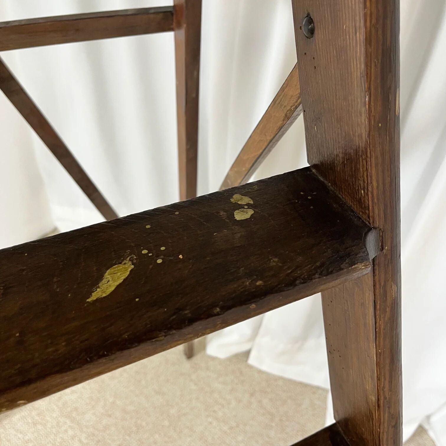 Large wooden painter's step ladder, patinated, 20th century
