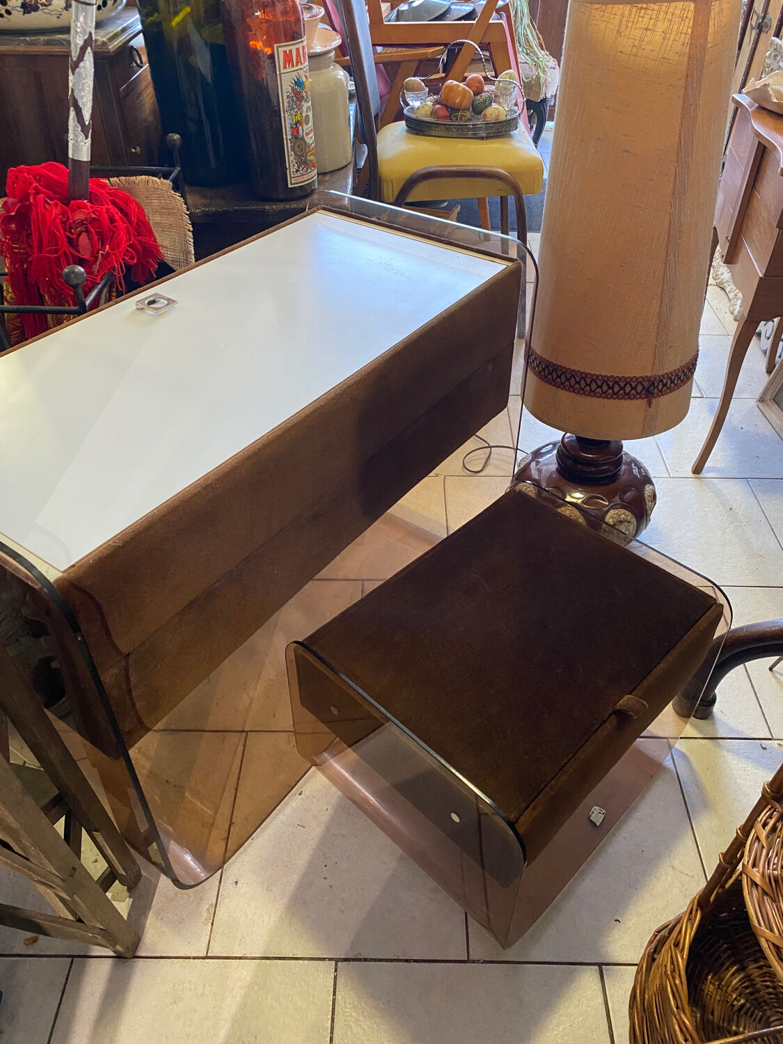 Coiffeuse vintage 1970 velours marron