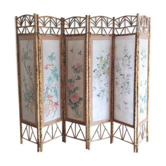 Bamboo and rice straw floral patterns screen