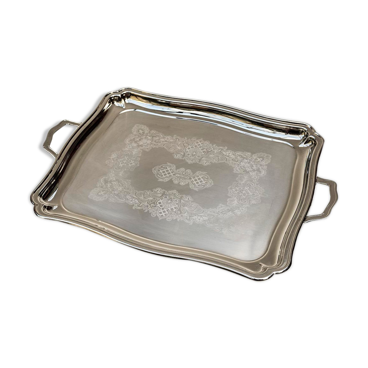 Jean Couzon tray in arabesque grey stainless metal