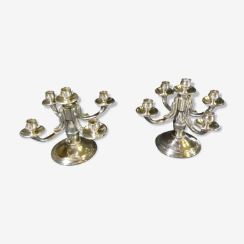 Paire de chandeliers en métal argenté années 40