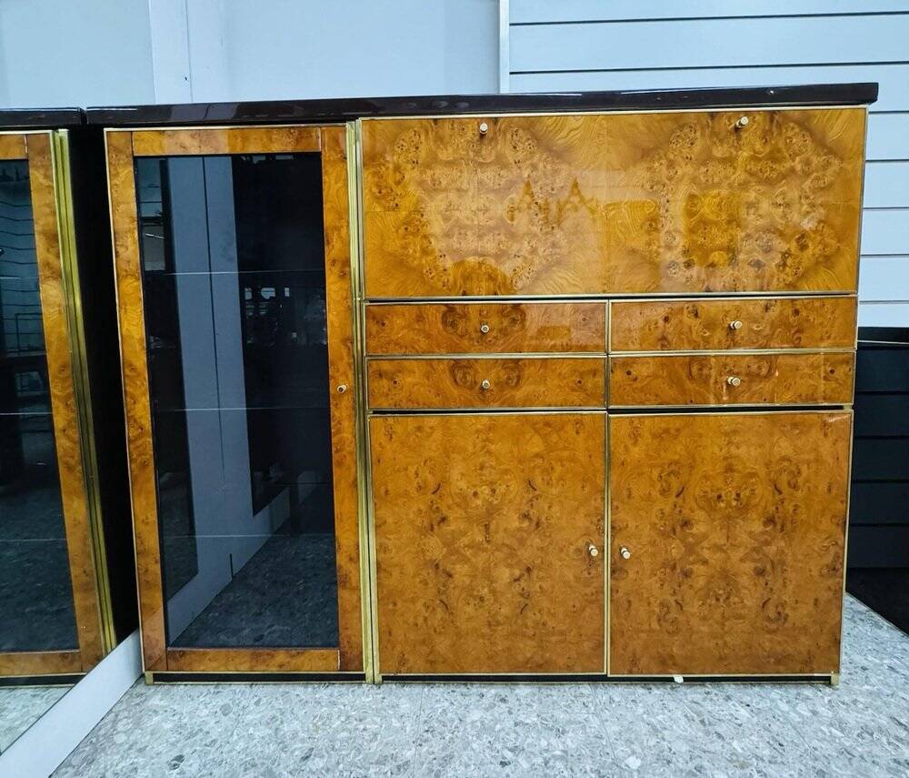 High Sideboard in Radica and Gilded Metal, 1970s
