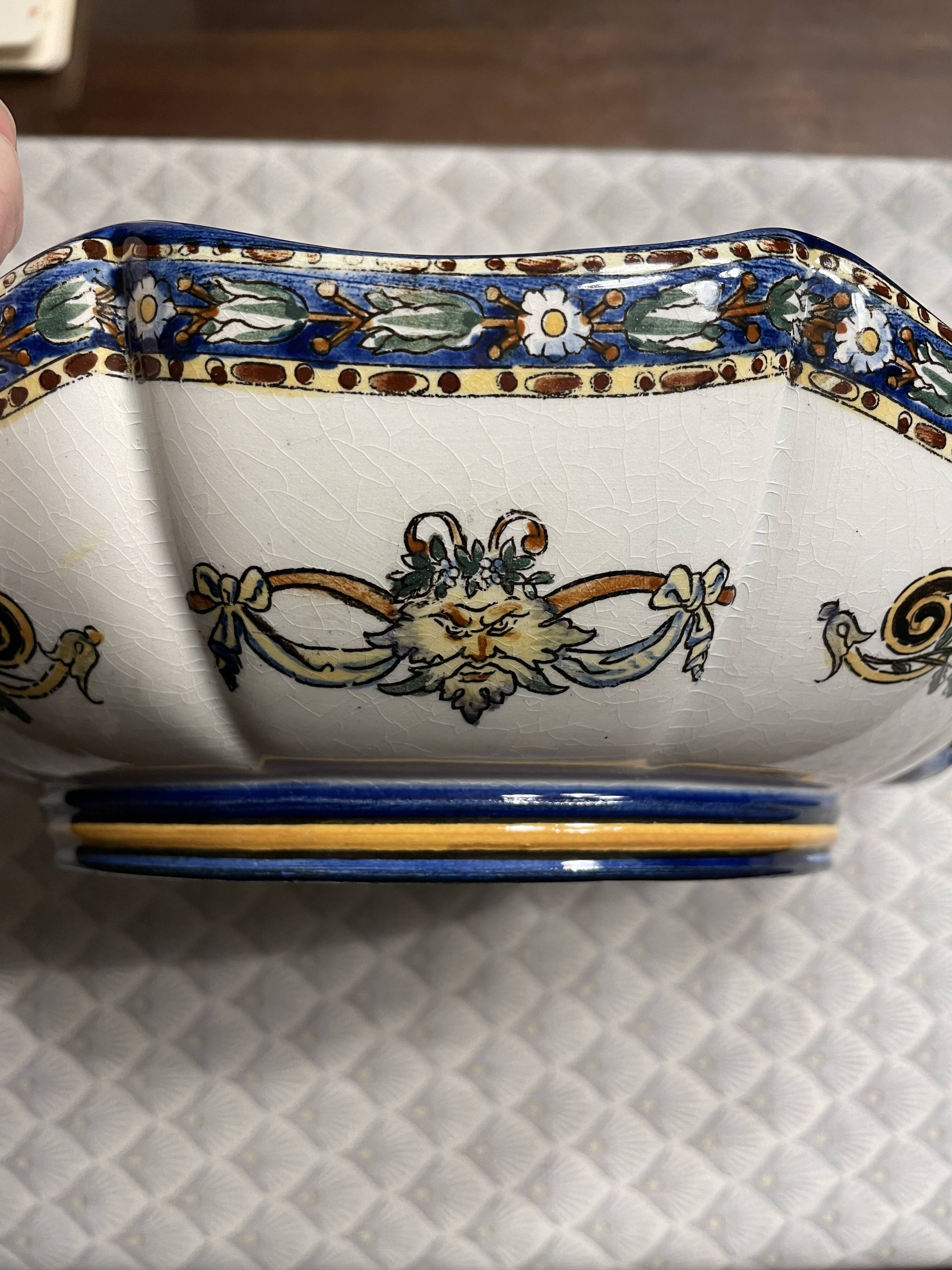 Melonniere in fine polychrome earthenware from Gien with Italian Renaissance decor